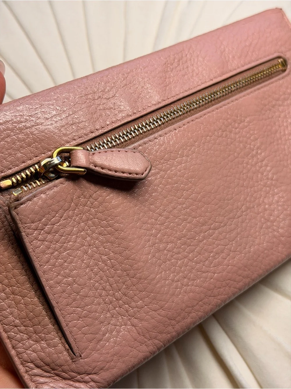 Prada Rose Pink Pebbled Leather Envelope Clutch with Gold Logo